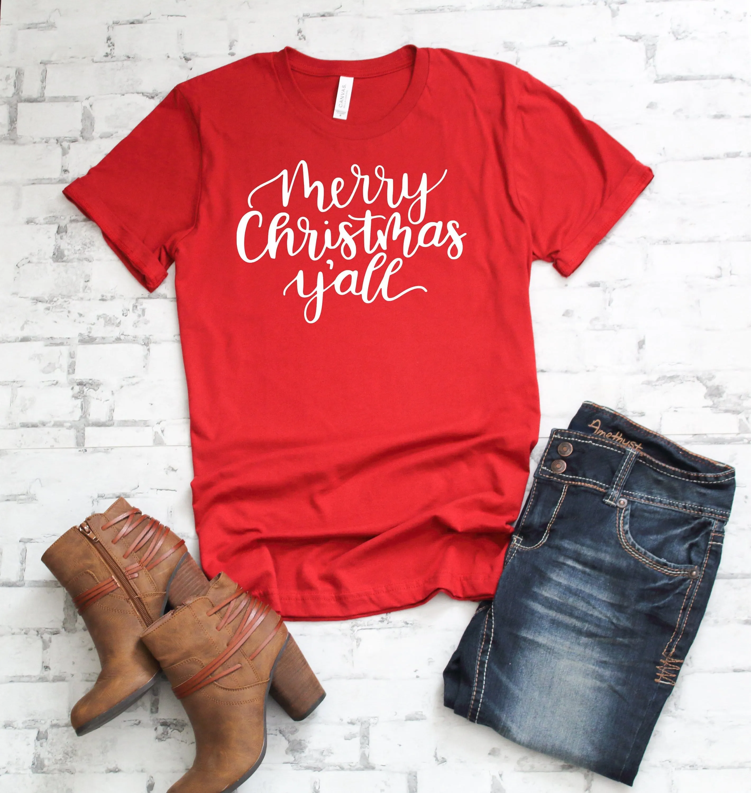 Merry Christmas Y'all Red Christmas Holiday t shirt for women /721done