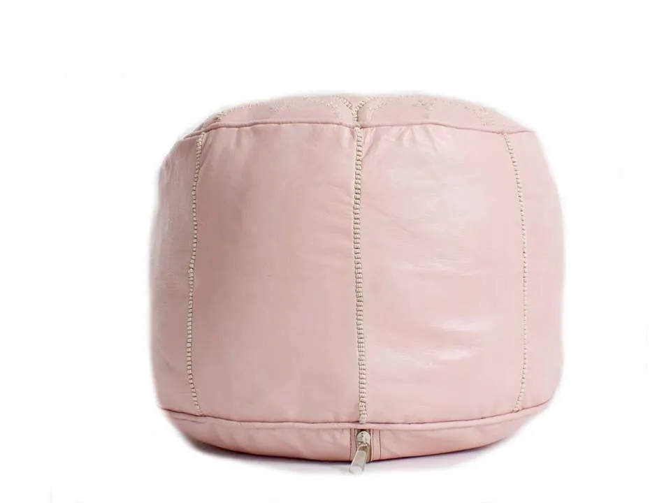 Moroccan Leather Tile Ottoman - Soft Pink