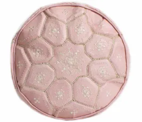 Moroccan Leather Tile Ottoman - Soft Pink