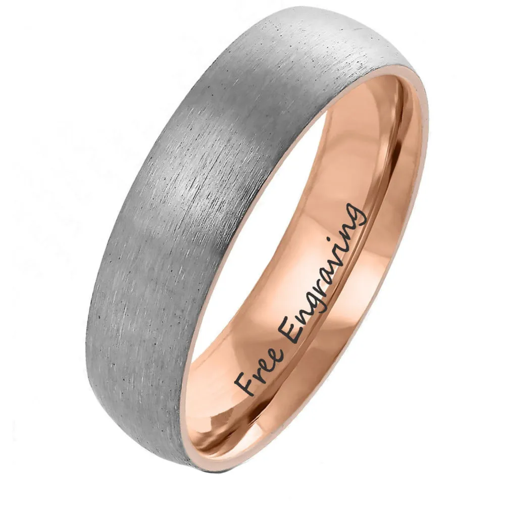 Personalized Men's Promise Ring - Rose Gold and Brushed Steel Real Tungsten