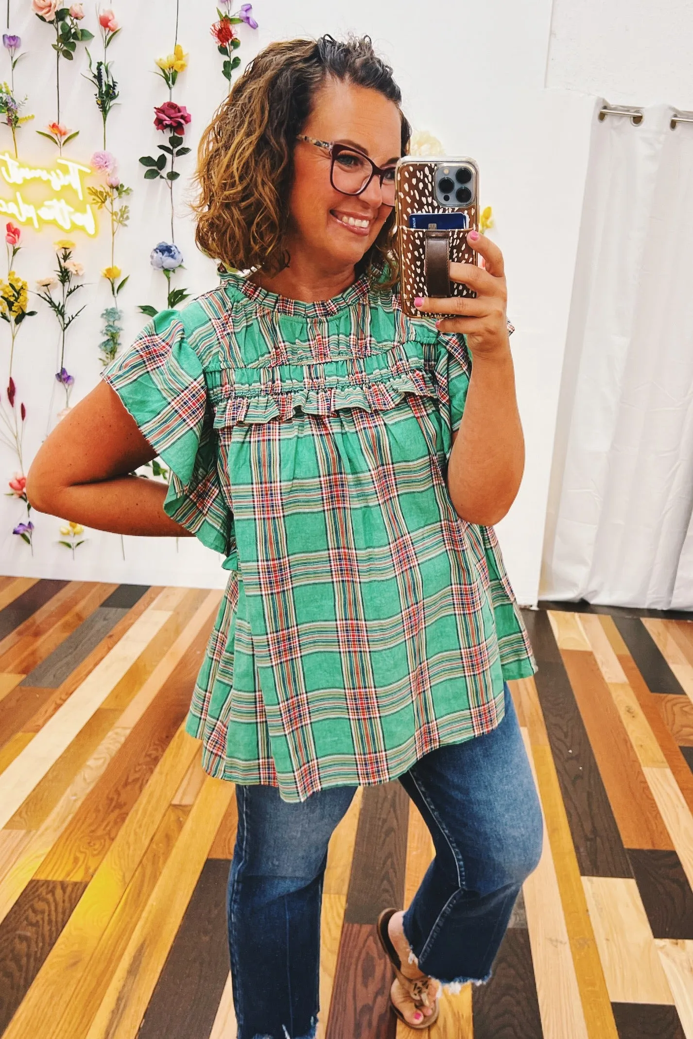 Petunia Mock Neck Plaid Top