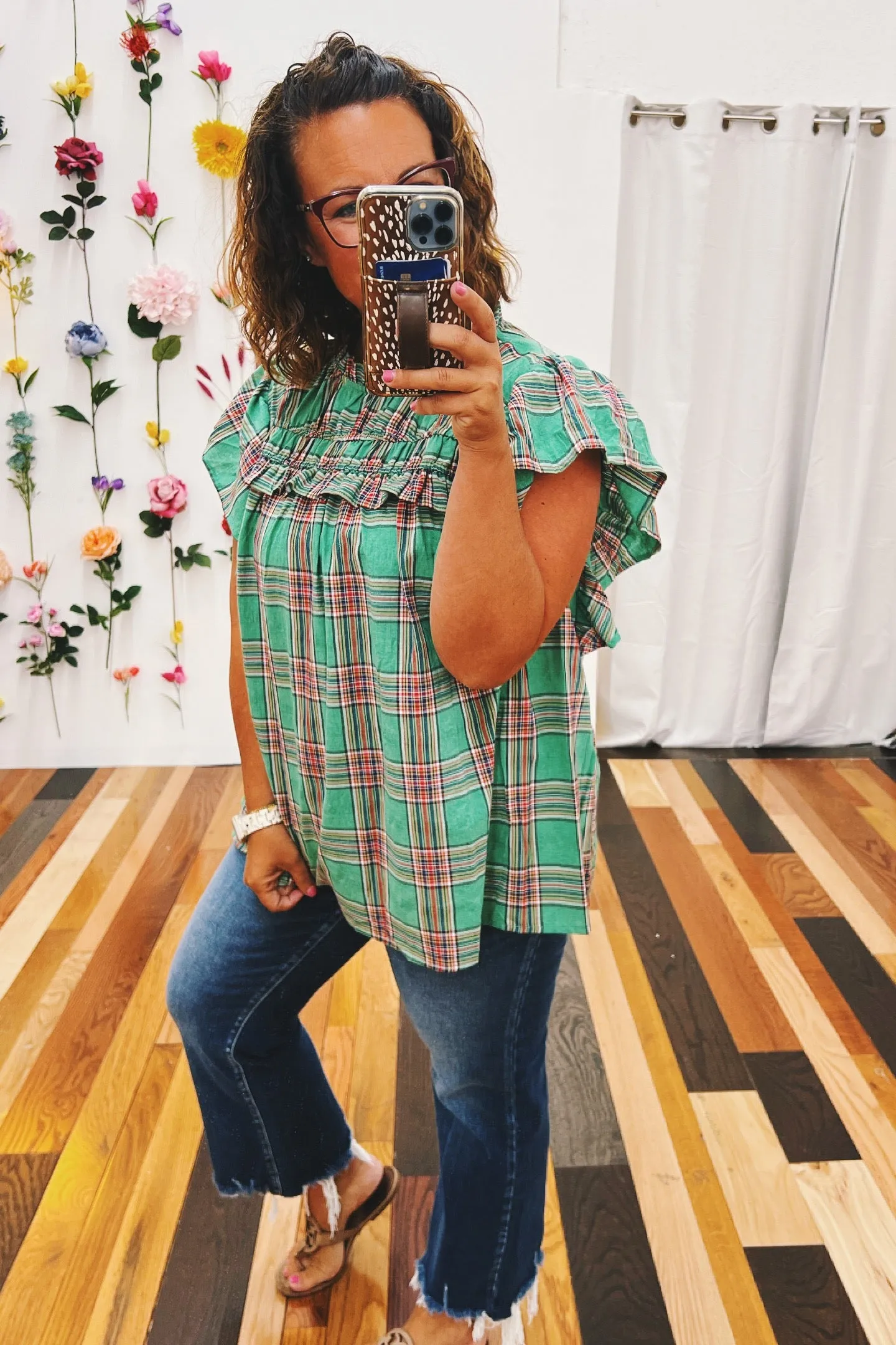 Petunia Mock Neck Plaid Top