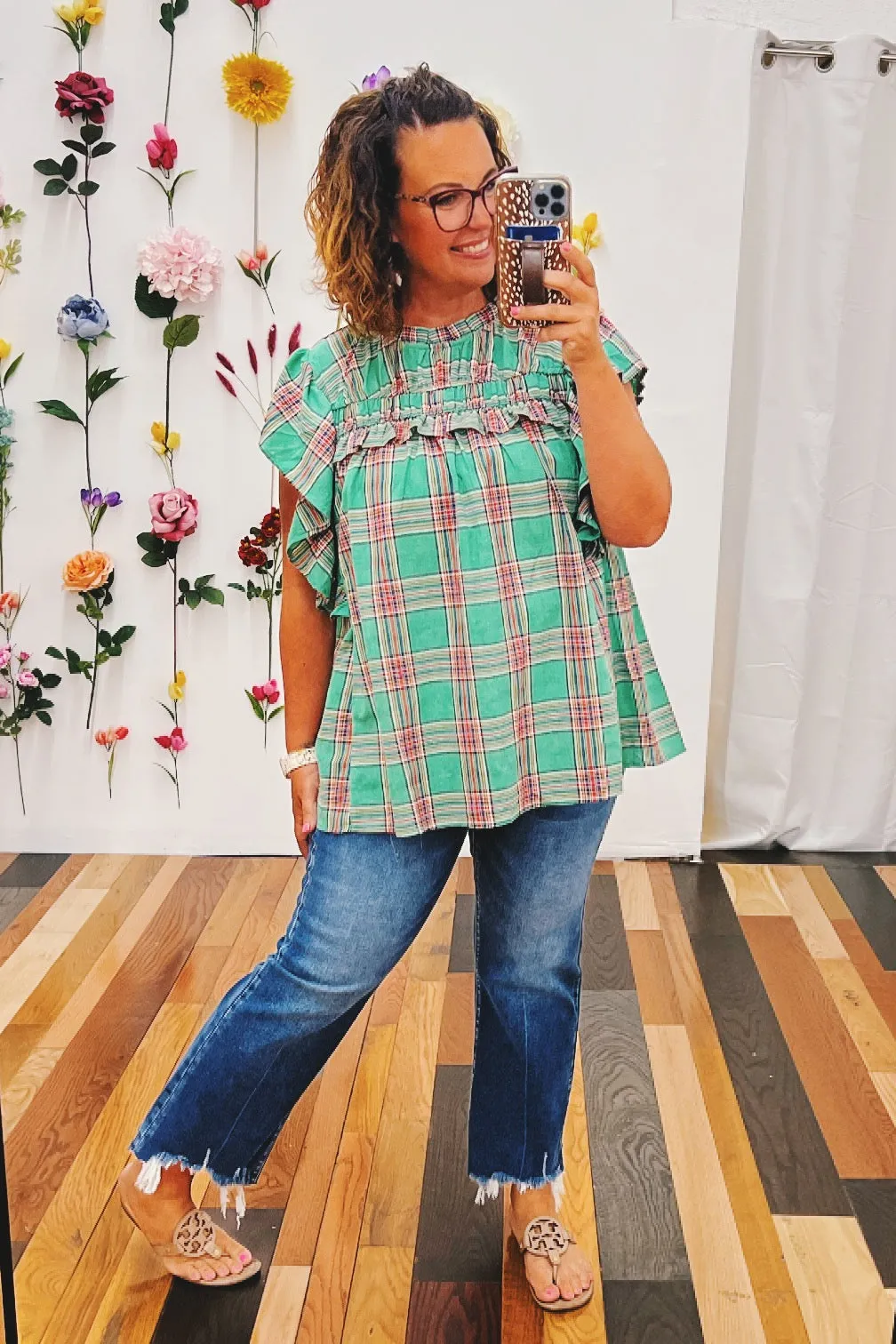 Petunia Mock Neck Plaid Top