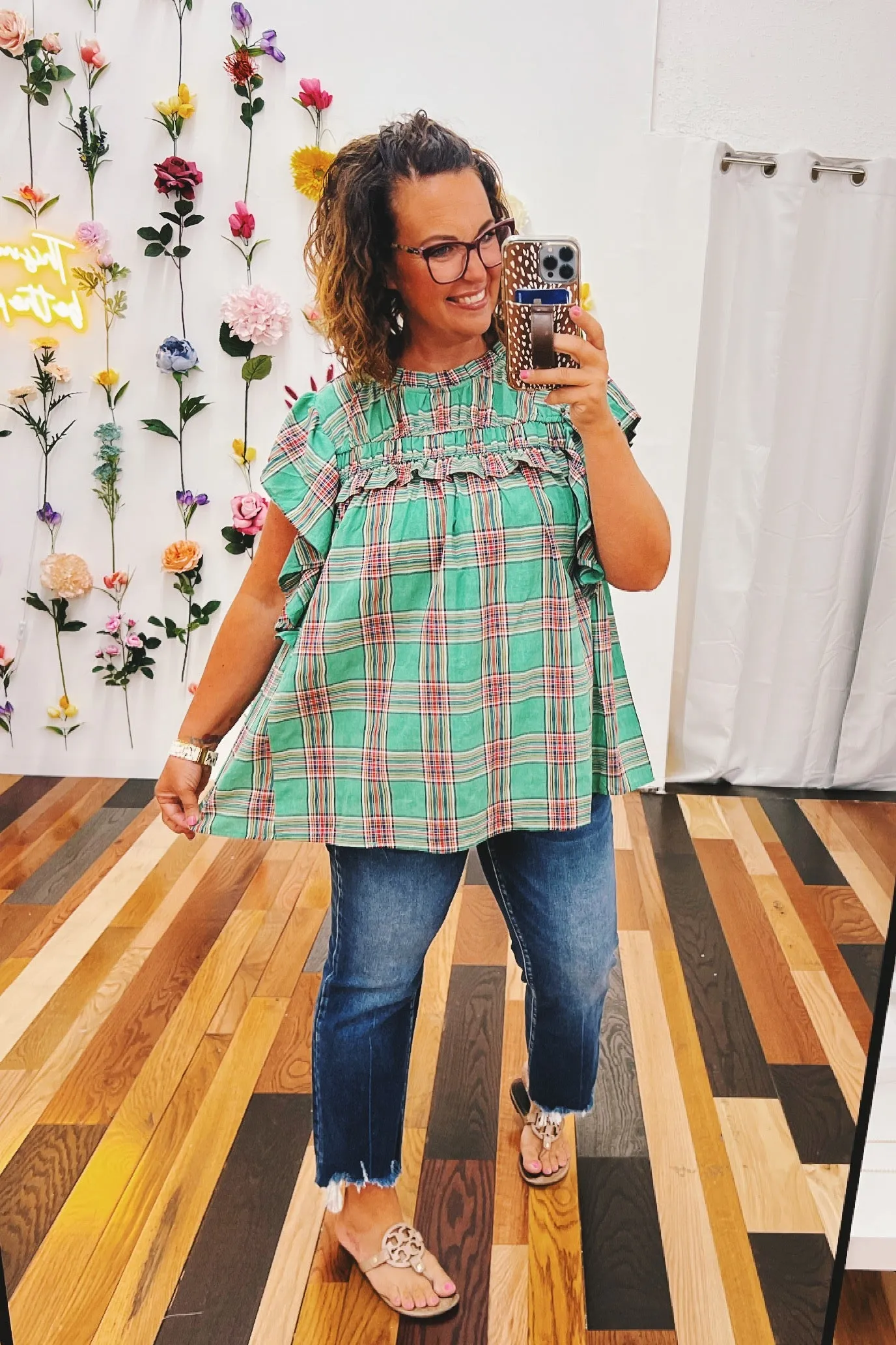 Petunia Mock Neck Plaid Top