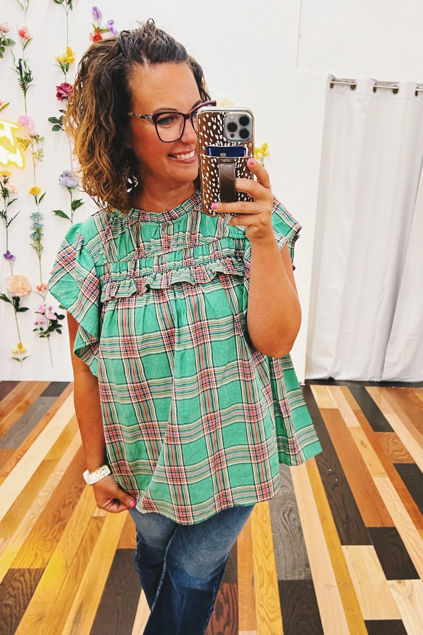 Petunia Mock Neck Plaid Top