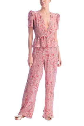 Pink Aloe V-Neck Ruffled Jumpsuit