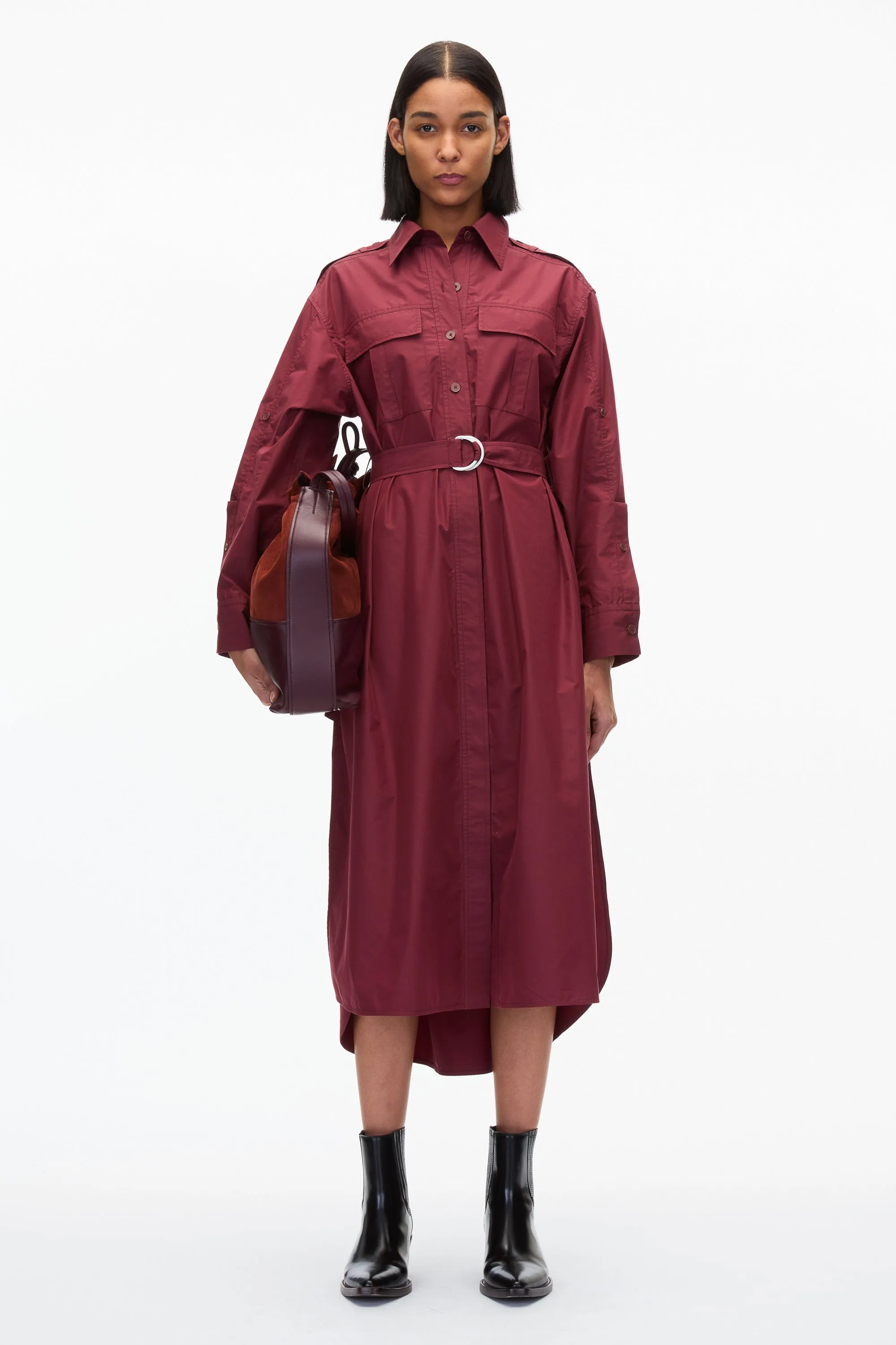 Poplin Utility Midi Shirt Dress