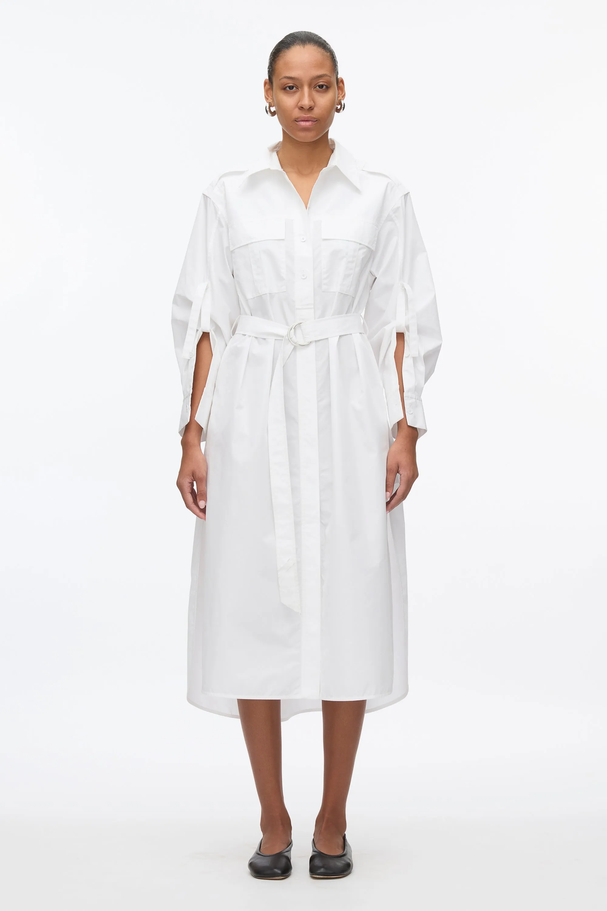 Poplin Utility Midi Shirt Dress