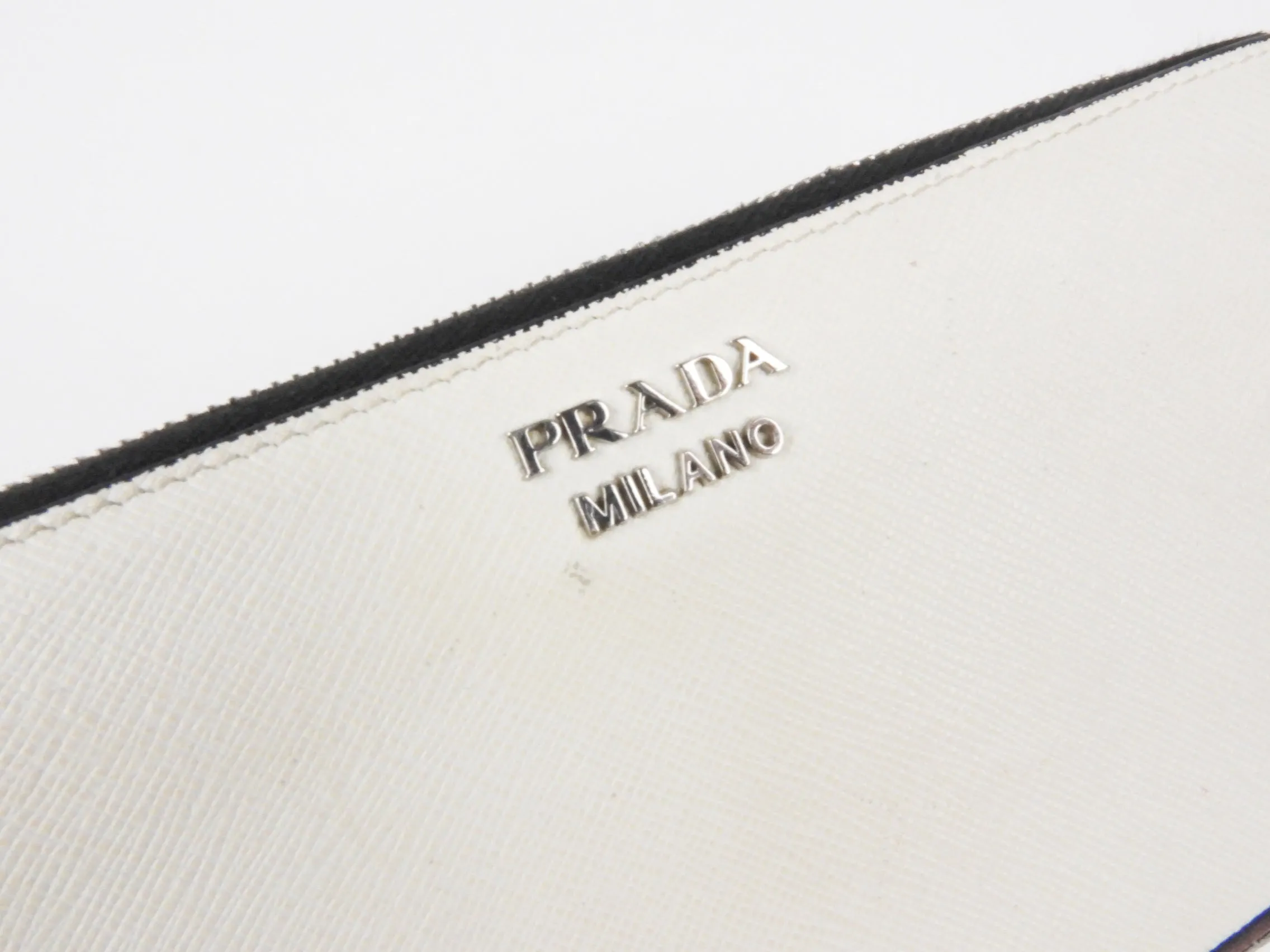 Prada 2017 Limited Edition Patch Cream Saffiano Leather Large Zip Wallet