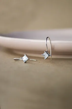 Princess Solitaire Slip On Sterling Silver Earrings