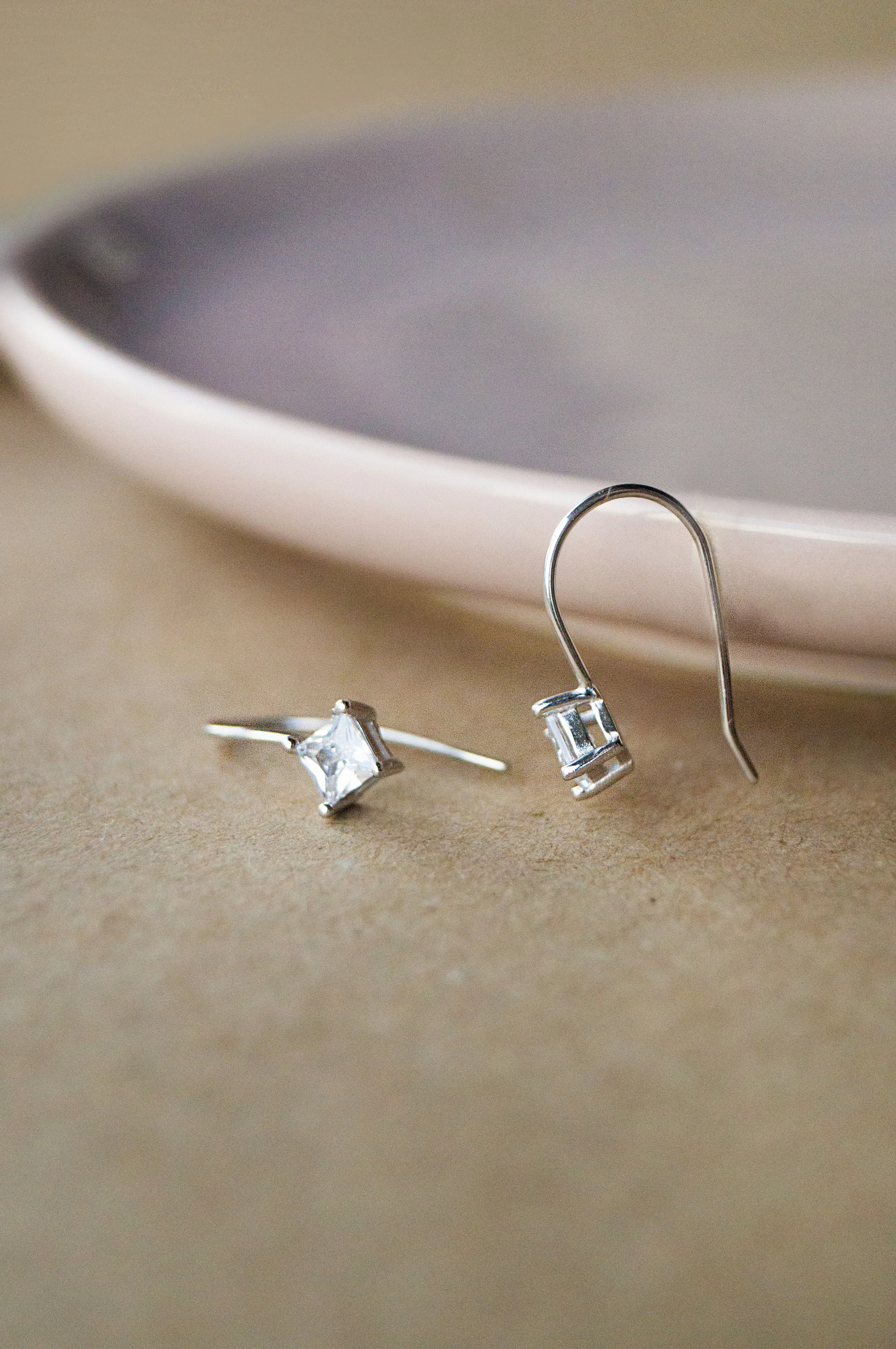 Princess Solitaire Slip On Sterling Silver Earrings