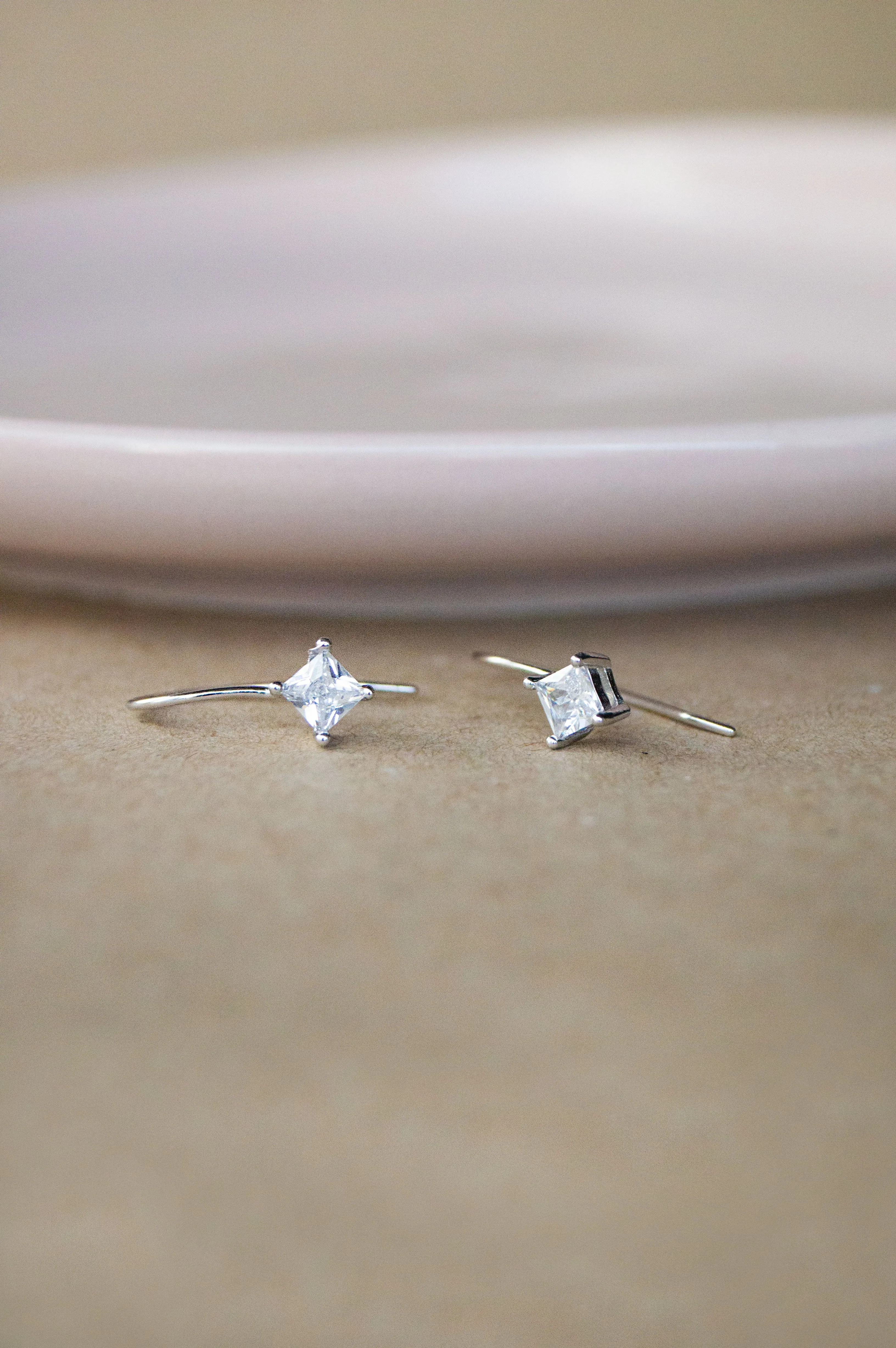 Princess Solitaire Slip On Sterling Silver Earrings