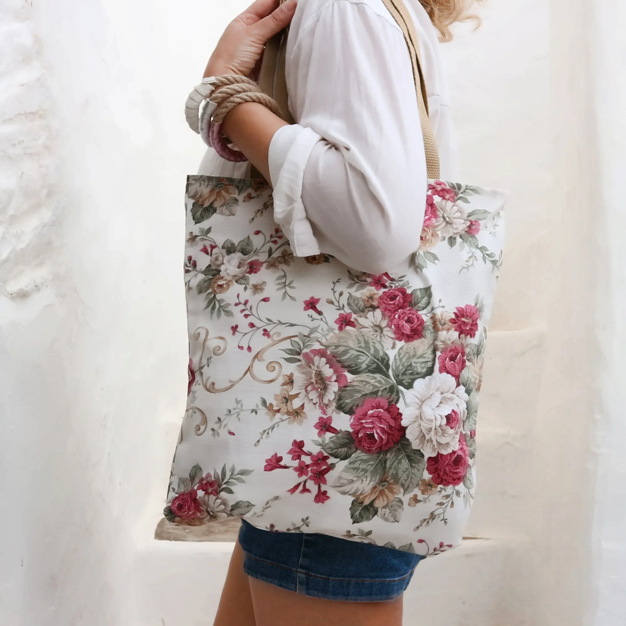 Red Floral Print Tote Bag