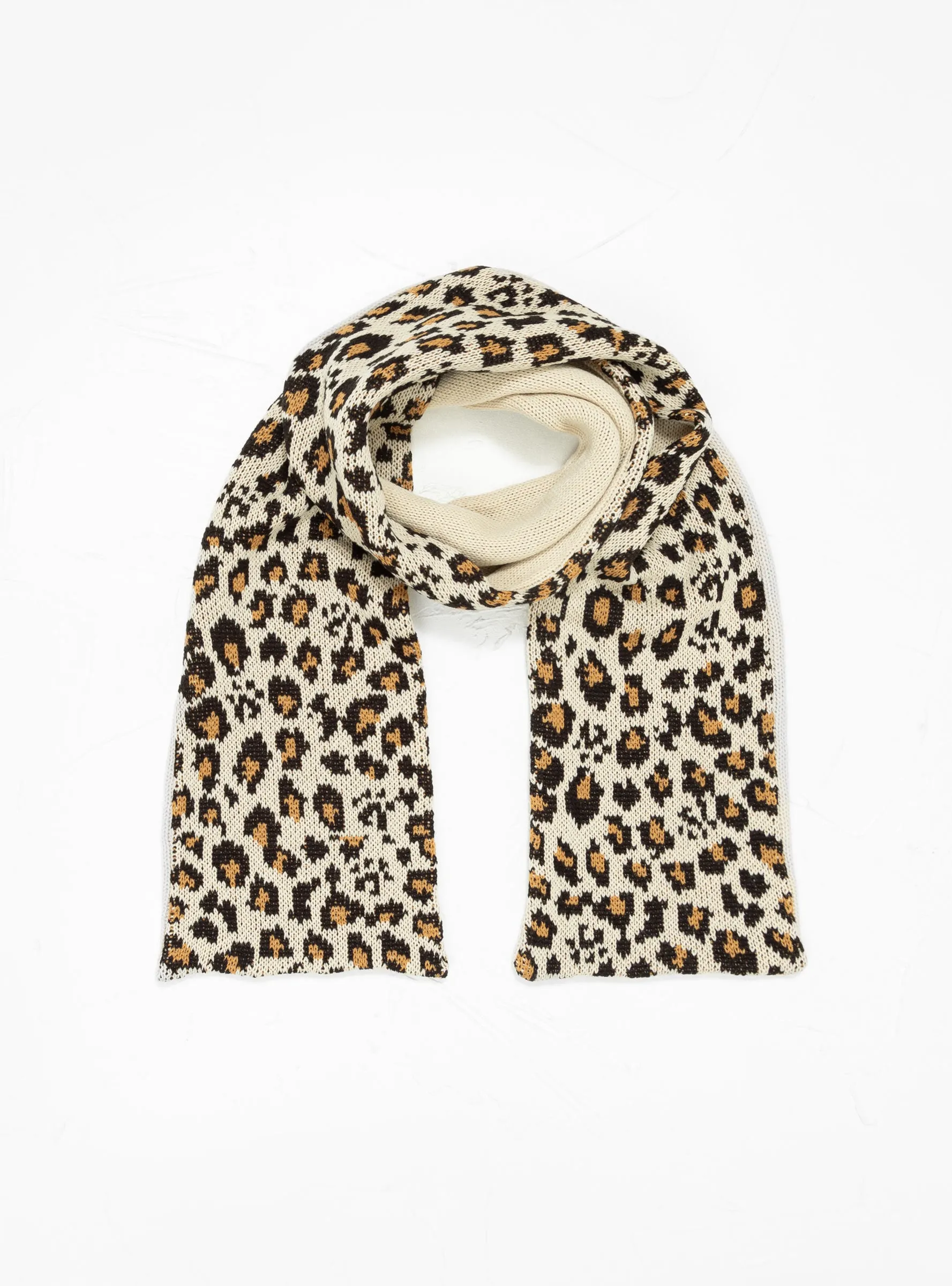 Reversible Chunky Muffler Scarf Ivory & Brown Leopard