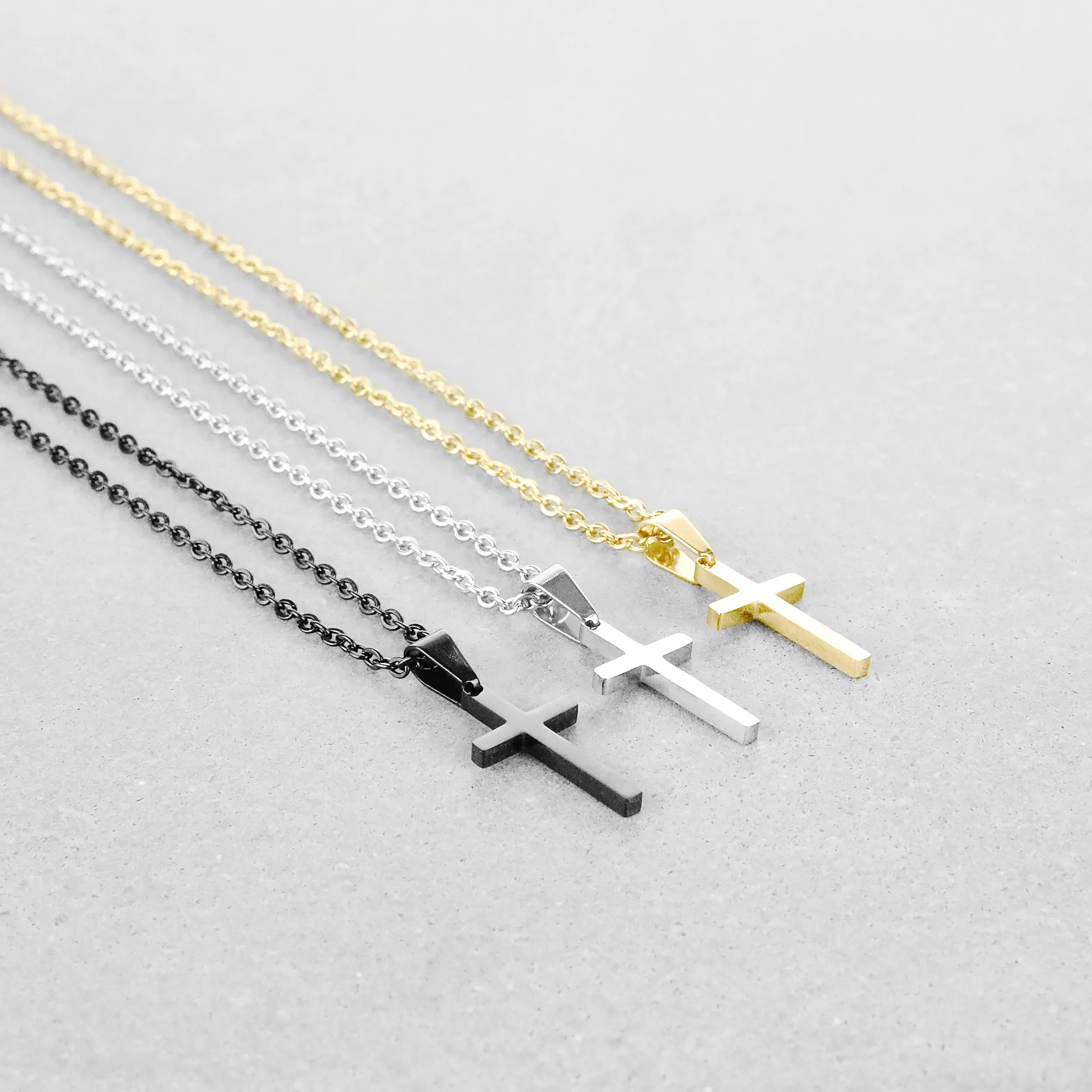 Small Modern Cross Necklace - Black