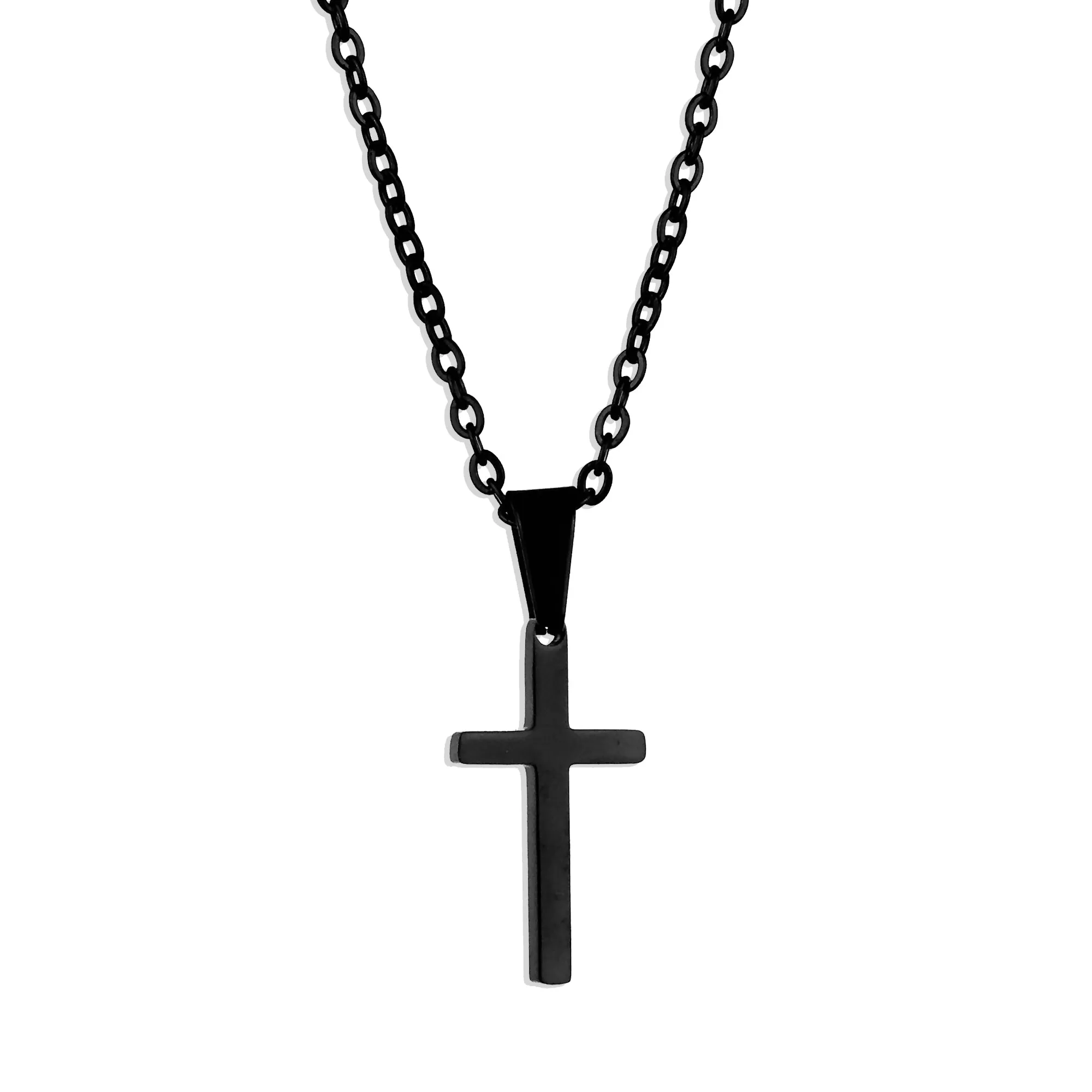 Small Modern Cross Necklace - Black