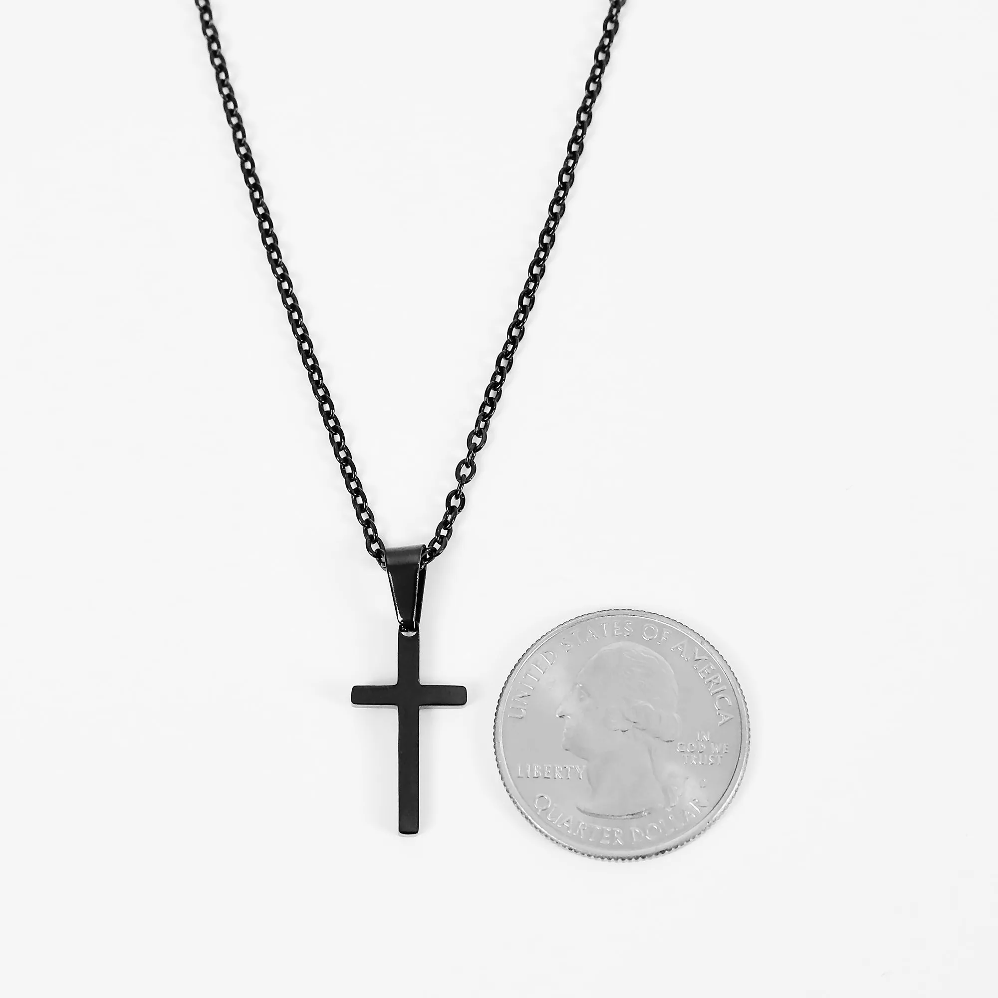 Small Modern Cross Necklace - Black