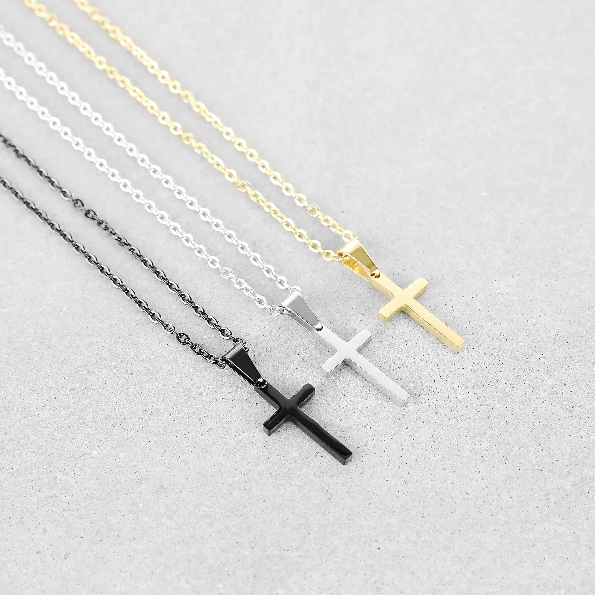 Small Modern Cross Necklace - Black