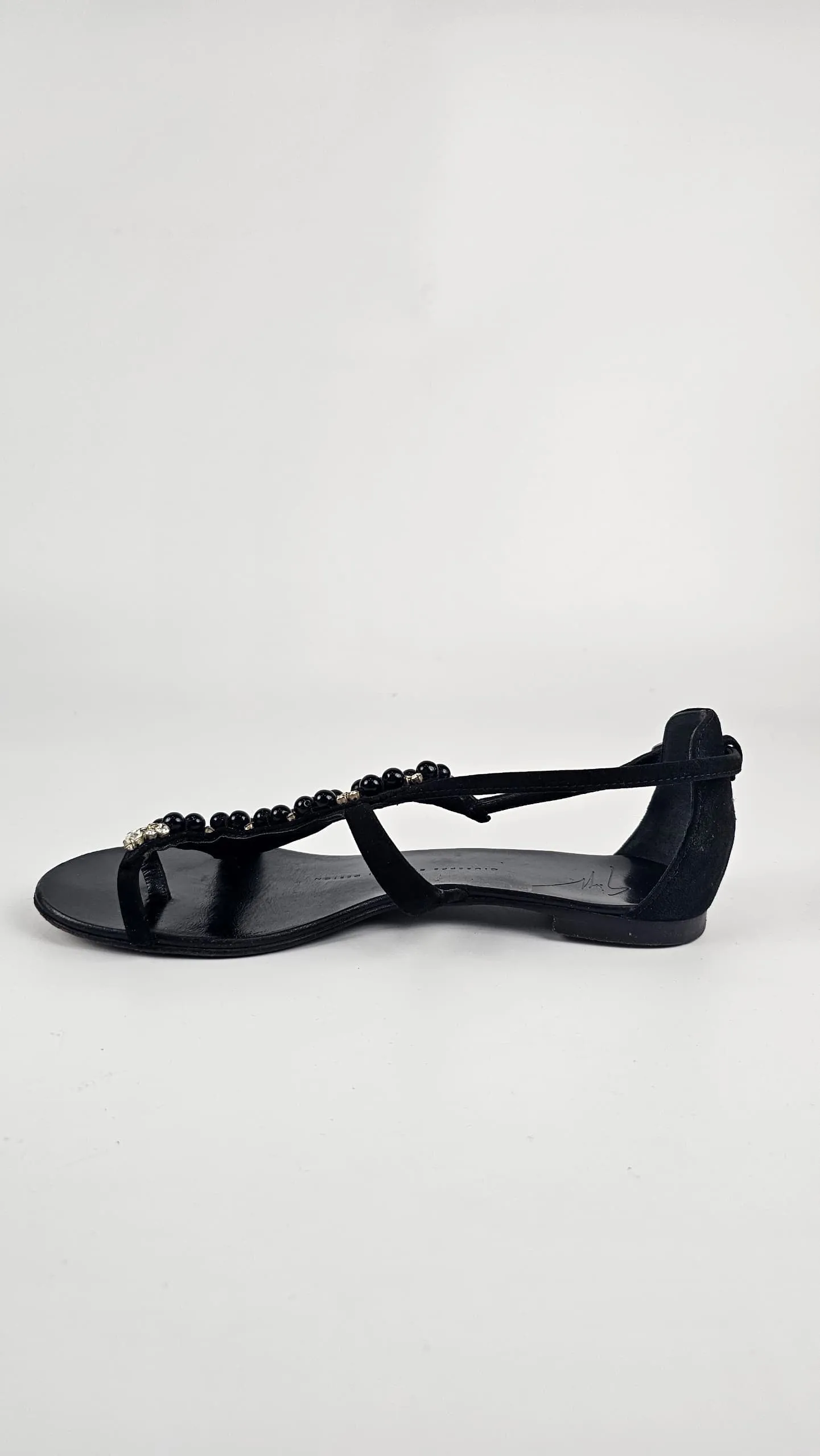 Snake Shape Beaded Sandals Black