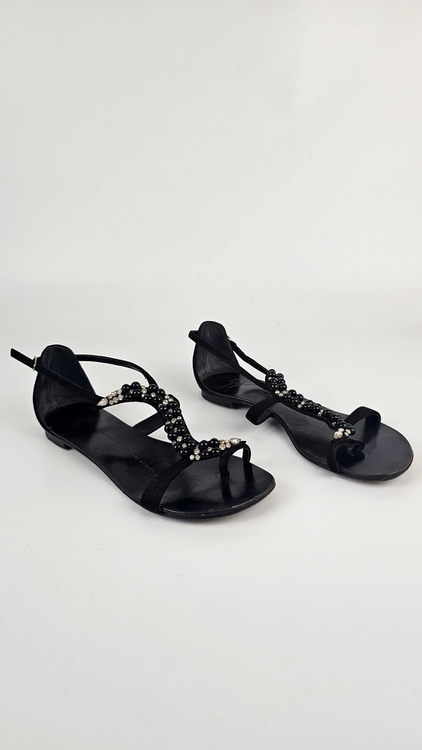 Snake Shape Beaded Sandals Black