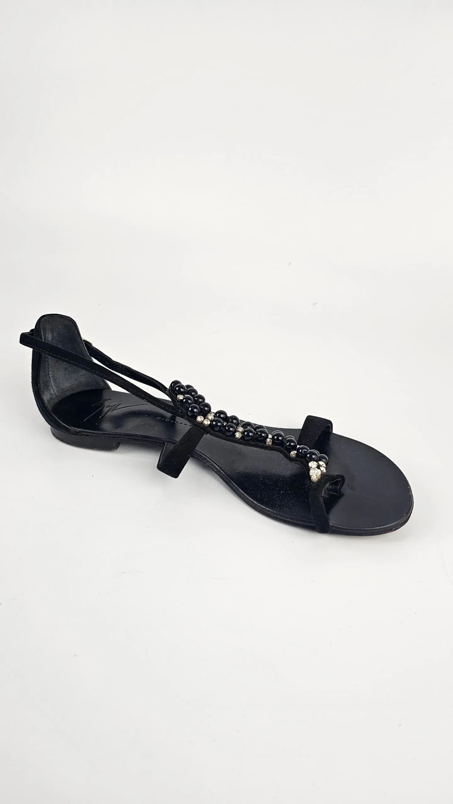 Snake Shape Beaded Sandals Black