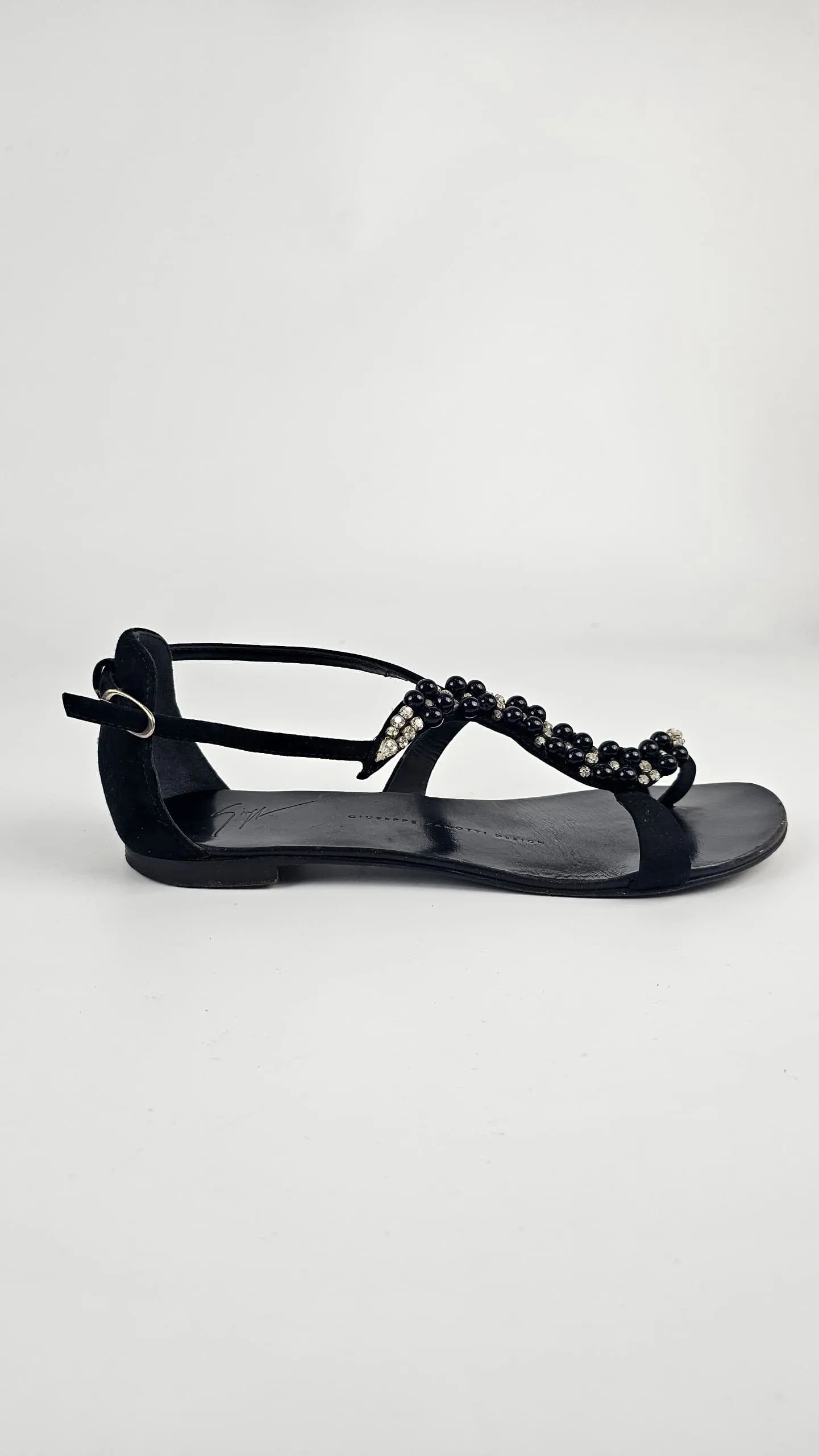 Snake Shape Beaded Sandals Black