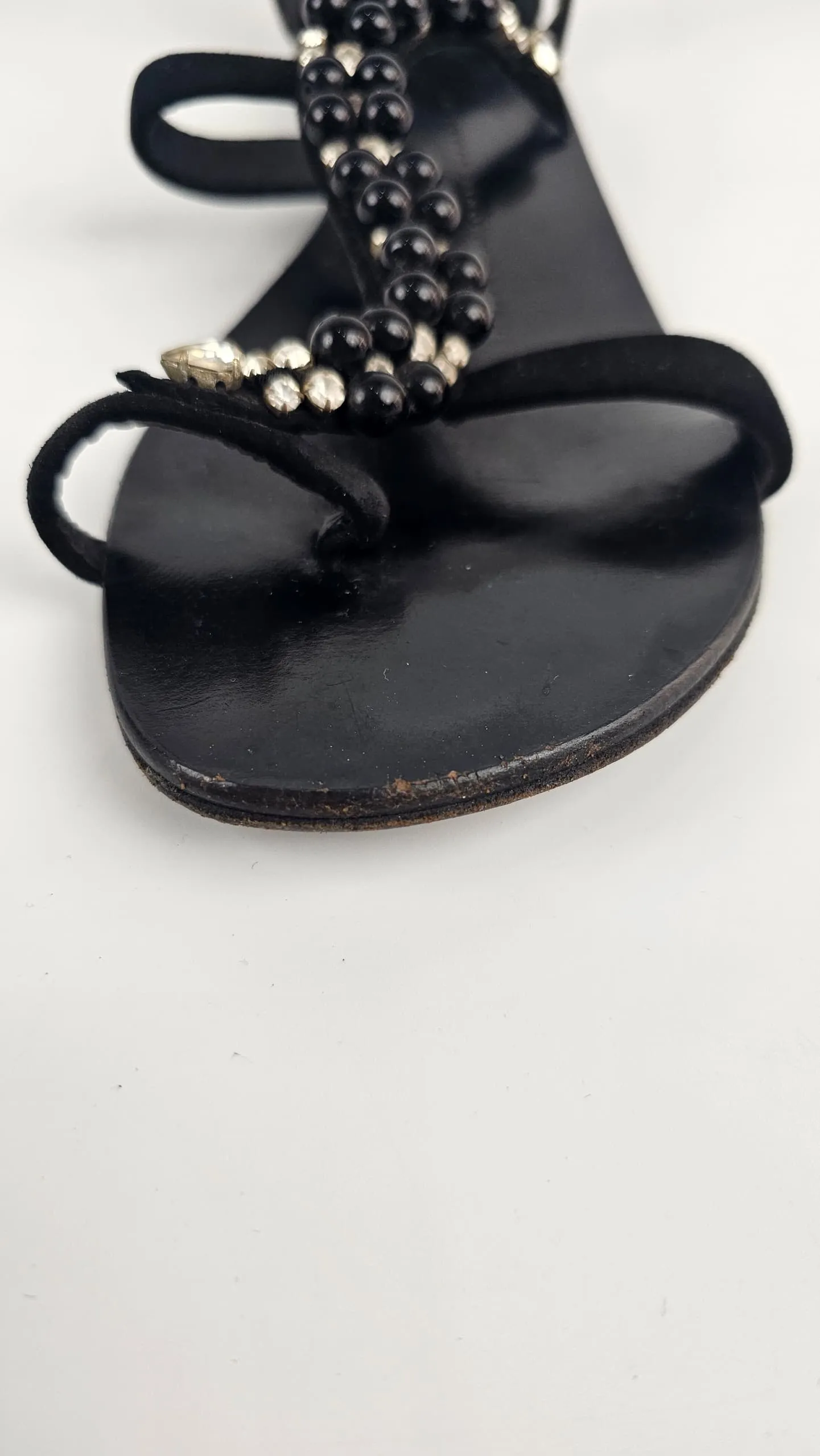 Snake Shape Beaded Sandals Black