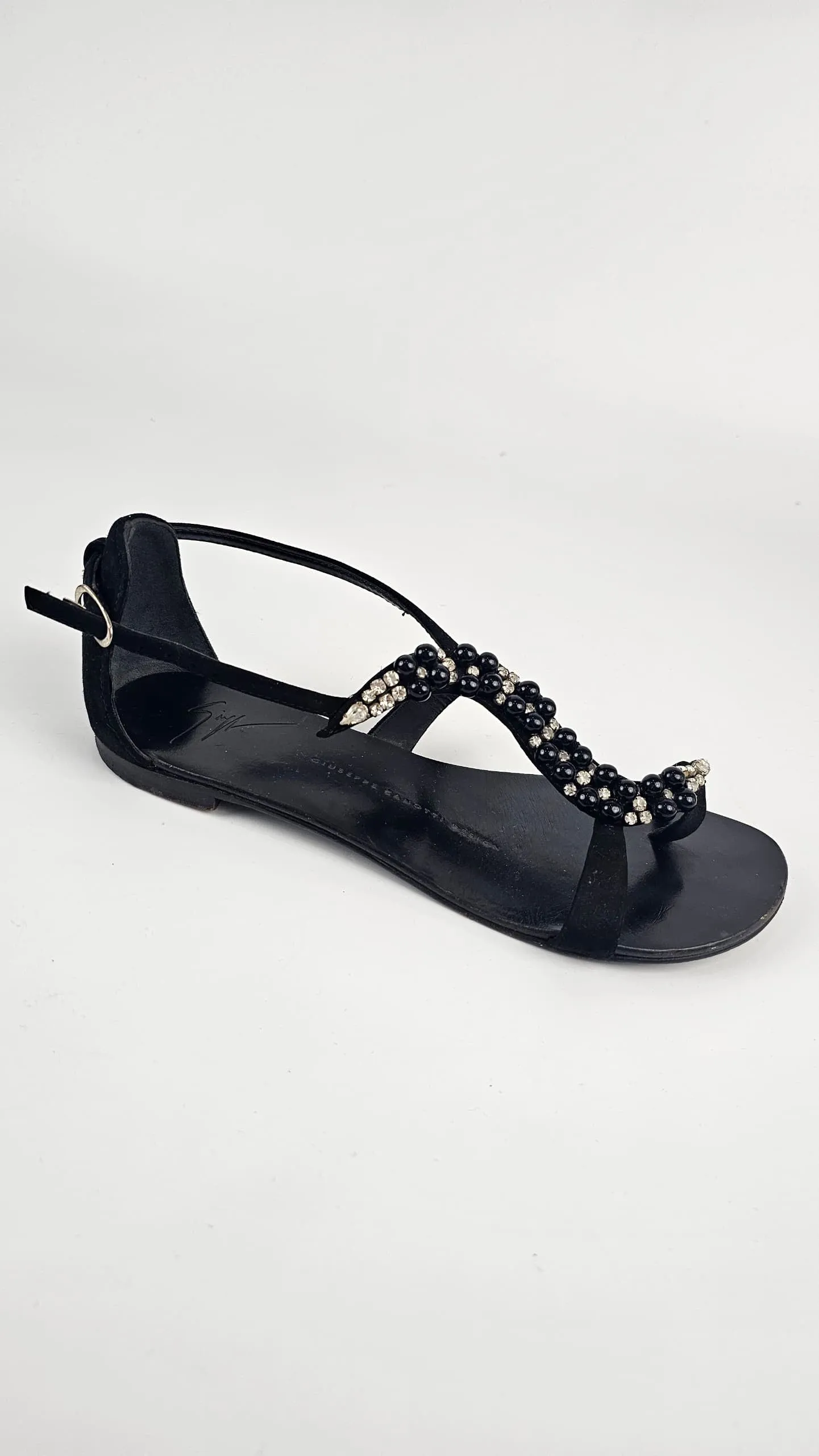 Snake Shape Beaded Sandals Black