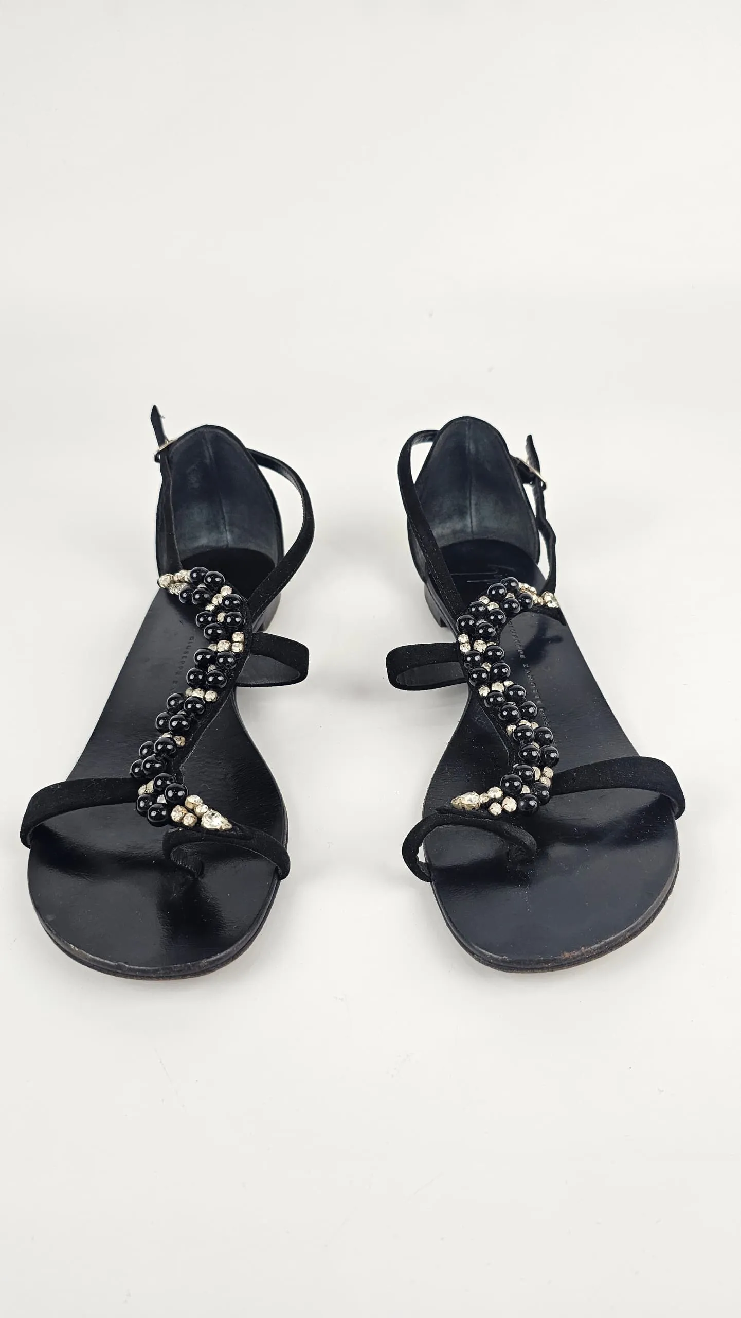 Snake Shape Beaded Sandals Black