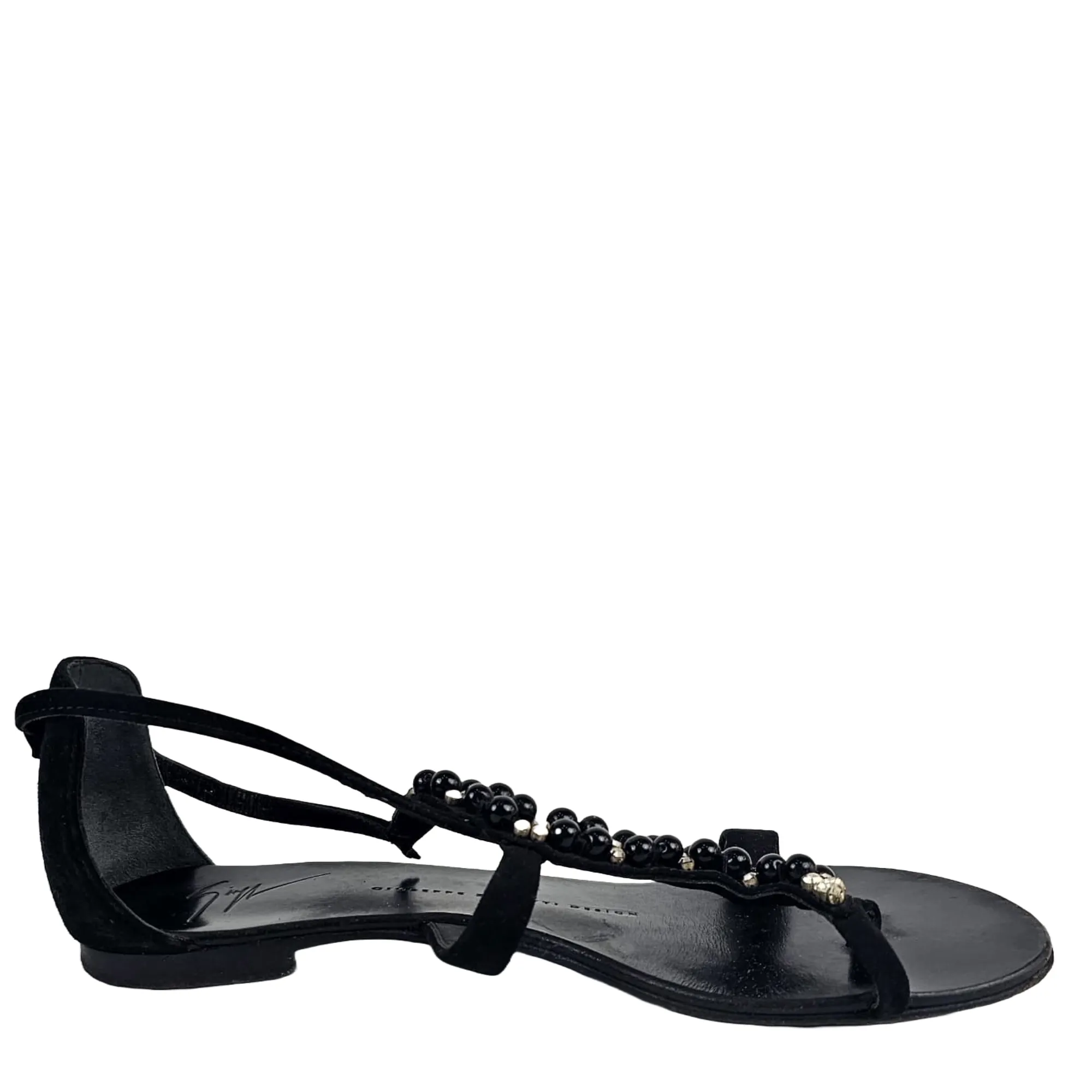 Snake Shape Beaded Sandals Black