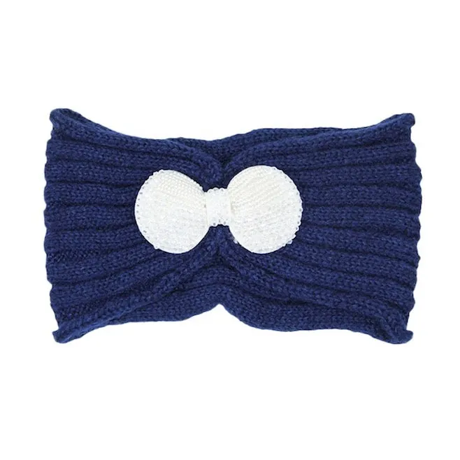 Soft Knit Accented Plush Bow Detailed Headband Ear Warmer