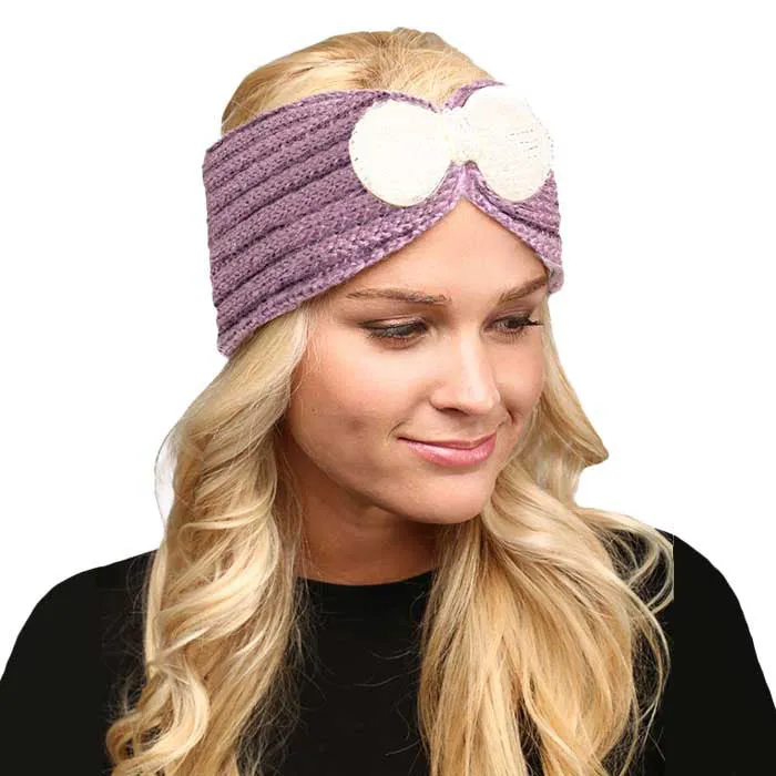 Soft Knit Accented Plush Bow Detailed Headband Ear Warmer