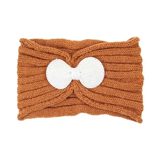 Soft Knit Accented Plush Bow Detailed Headband Ear Warmer