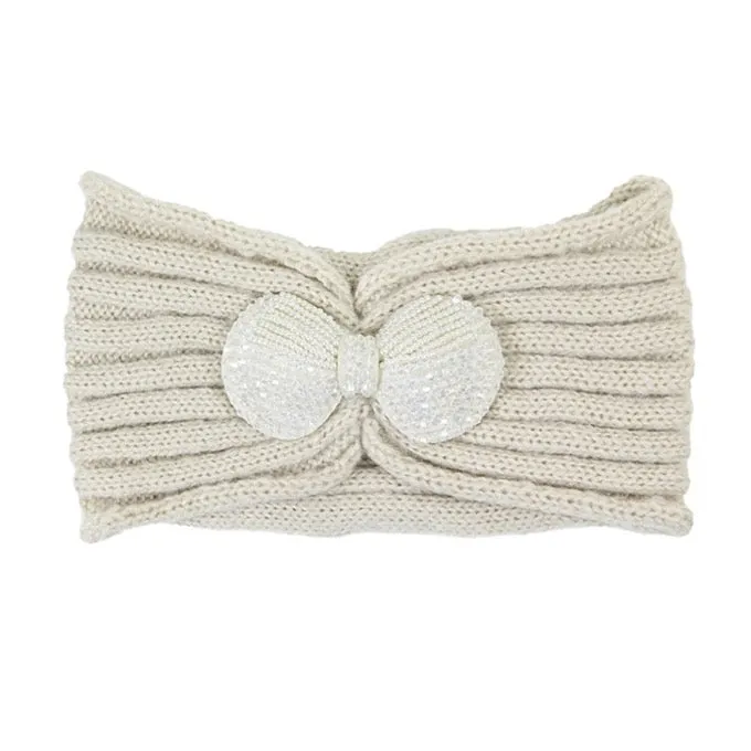 Soft Knit Accented Plush Bow Detailed Headband Ear Warmer