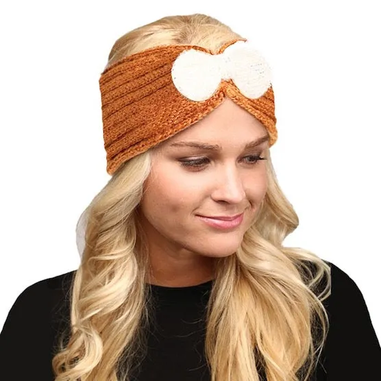 Soft Knit Accented Plush Bow Detailed Headband Ear Warmer