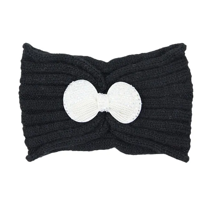 Soft Knit Accented Plush Bow Detailed Headband Ear Warmer