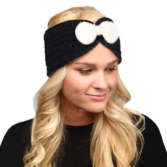 Soft Knit Accented Plush Bow Detailed Headband Ear Warmer