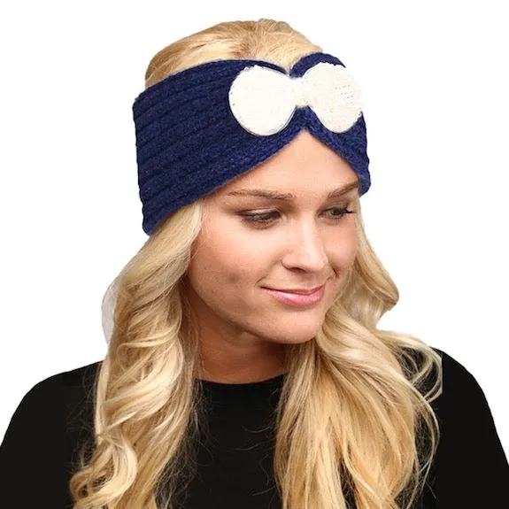 Soft Knit Accented Plush Bow Detailed Headband Ear Warmer