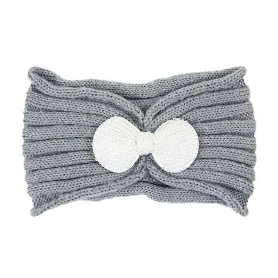 Soft Knit Accented Plush Bow Detailed Headband Ear Warmer