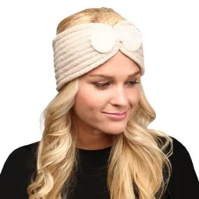 Soft Knit Accented Plush Bow Detailed Headband Ear Warmer