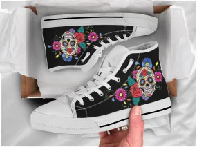 Sugar Skull Black Shoes Sugarskull Sneakers Cute Shoes Skull Lover Gifts Custom High Top Converse Style Sneakers For Adults Women & Men