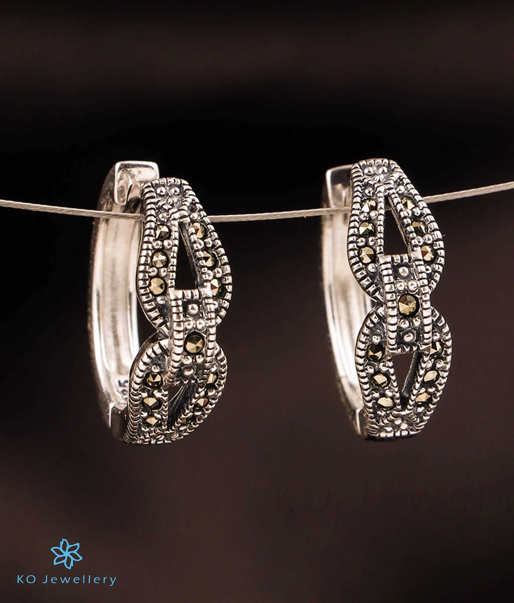 The Glow Silver Marcasite  Hoop Earrings