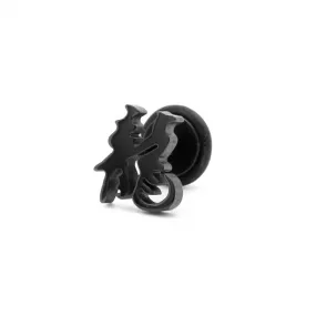 Traditional Chinese Character Long (Dragon) Fake Plug Earring - Black