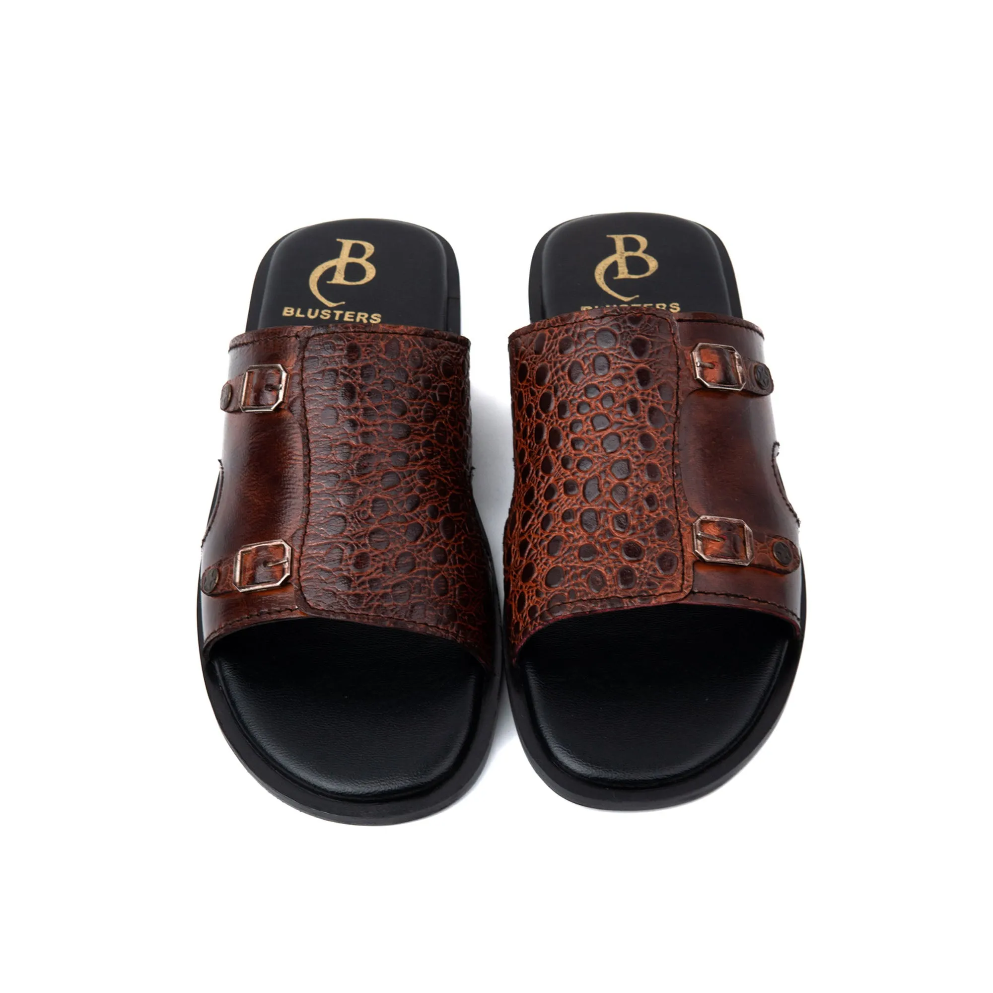 Twin Buckle Premium Leather Slippers