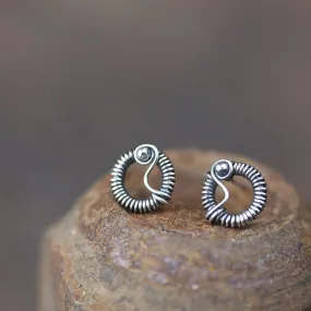 Unique Wire Wrapped Silver Circle Stud Earrings