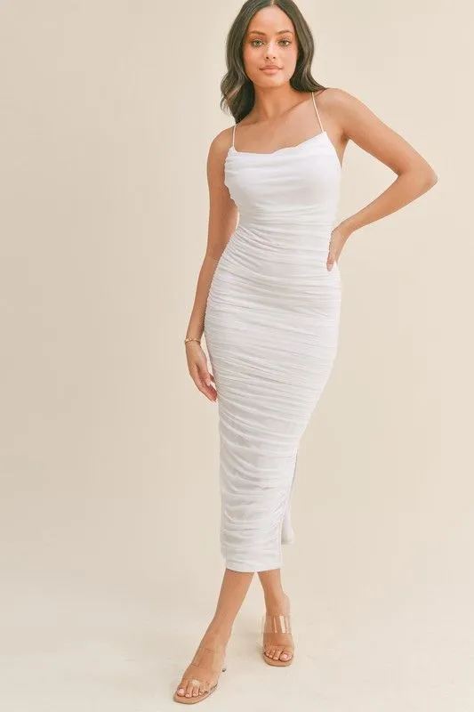 Venice Ruched Midi Dress - White