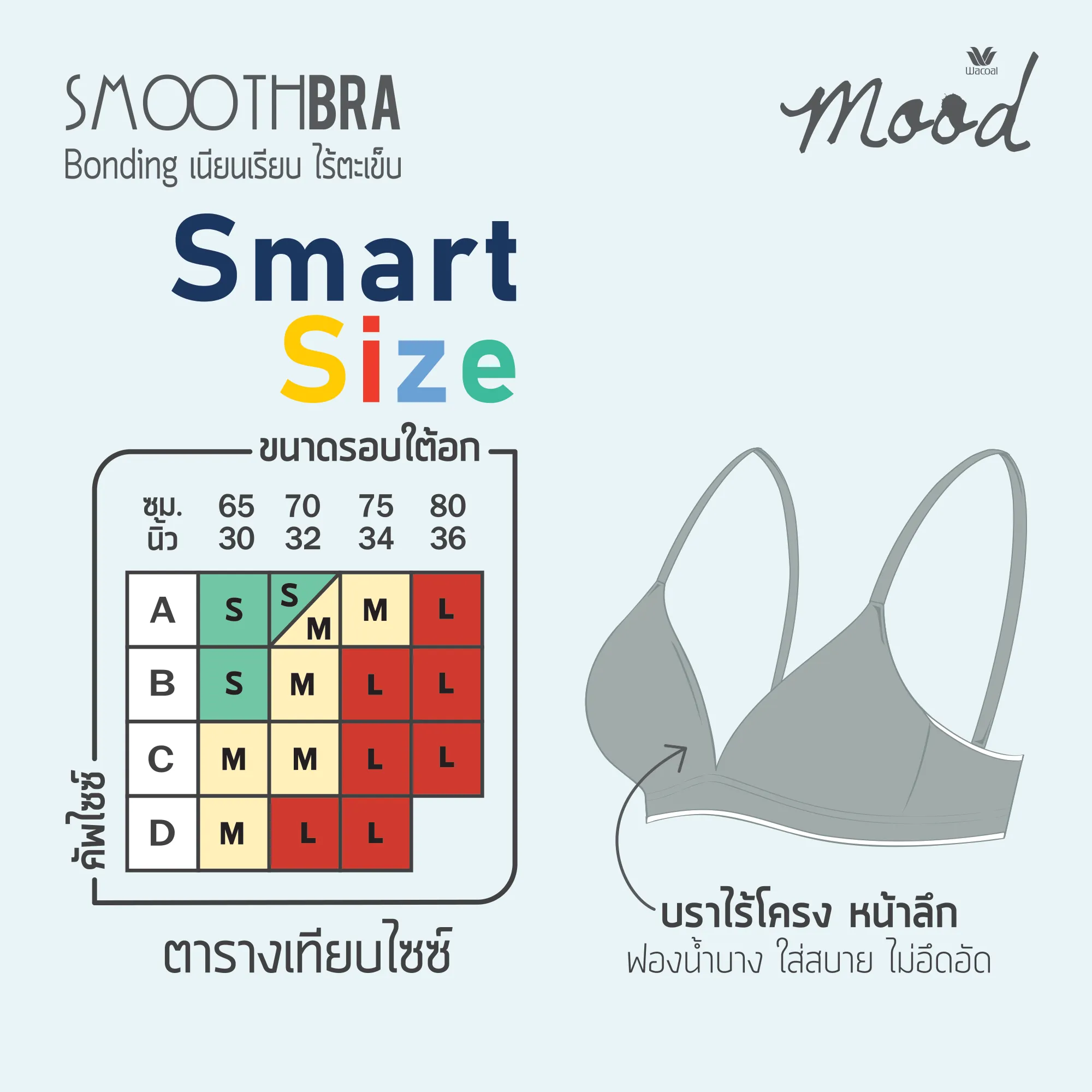 Wacoal Mood Smooth Bra ชุดชั้นในวัยรุ่น บราไร้ตะเข็บ รุ่น MM1X82 (เข้าคู่ MU3194) สีเขียวออกเทา (GV)