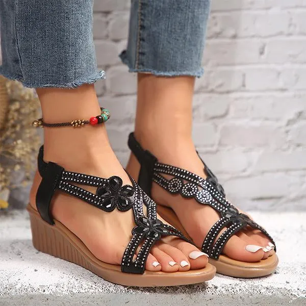 Women's Bohemian Rhinestone Resort Wedge Sandals 18829129S