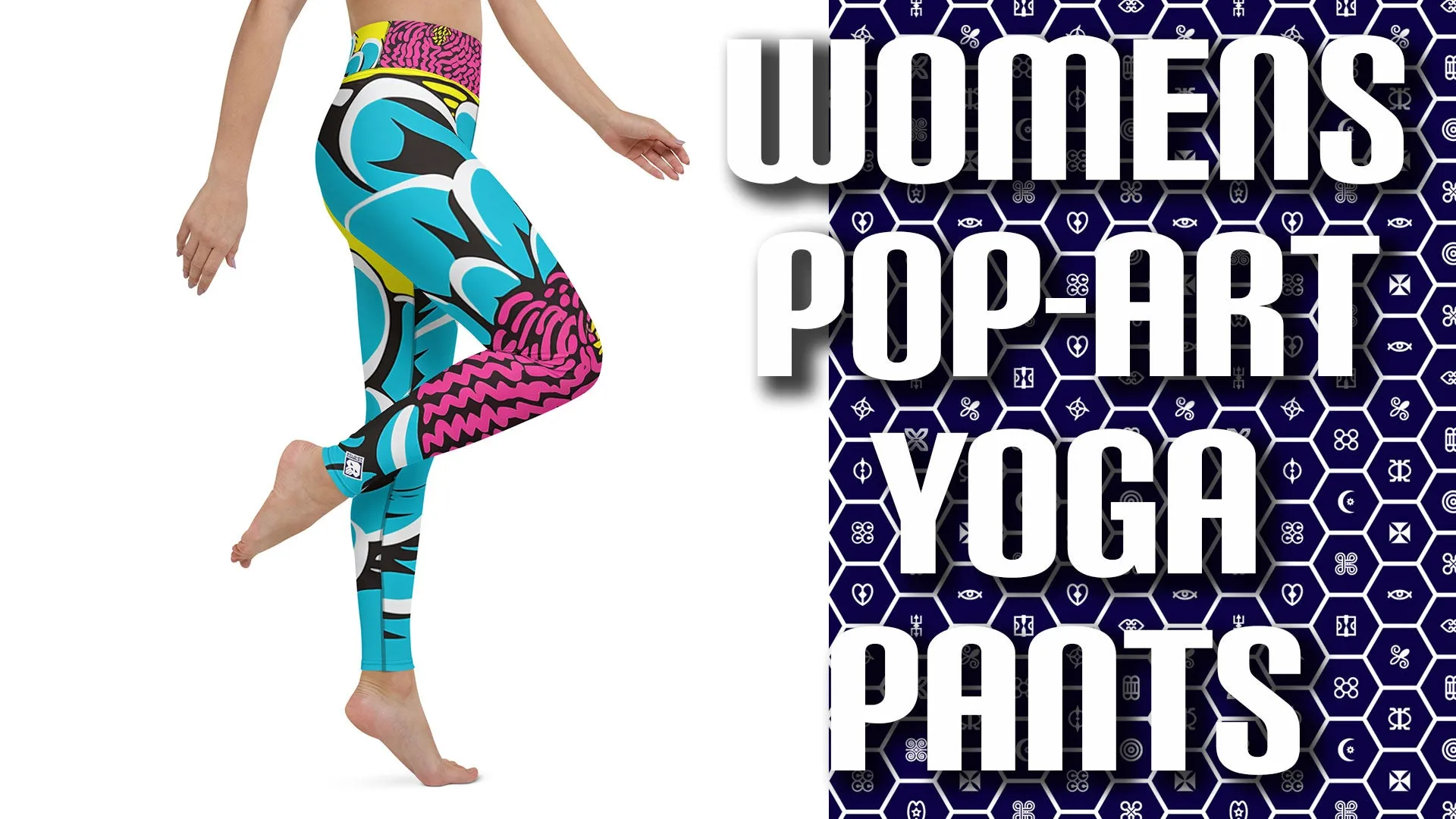 Women's Pop Art Yoga Pants - Roy Lichtenstein Inspired Dahalia Print 002