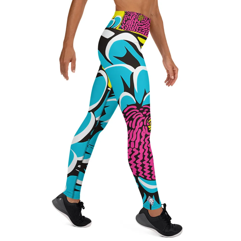 Women's Pop Art Yoga Pants - Roy Lichtenstein Inspired Dahalia Print 002